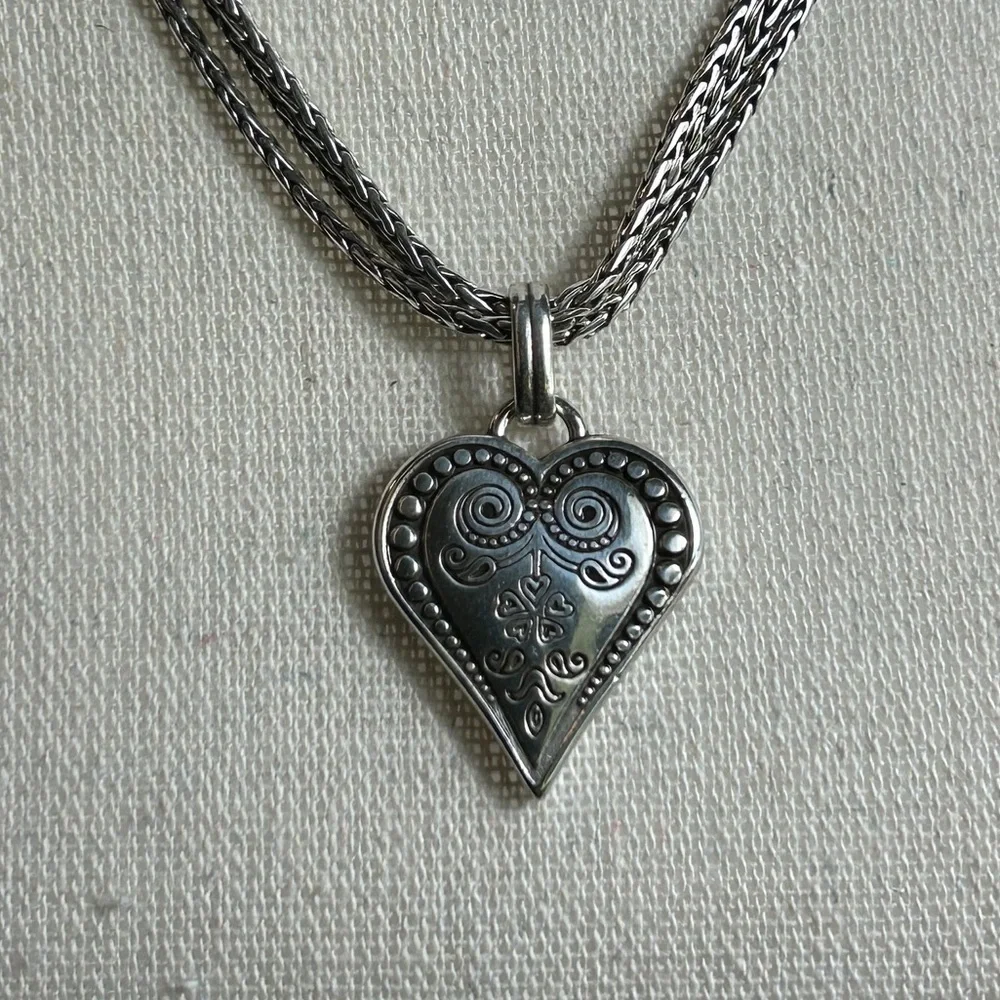 Brighton French Quarter Ophelia Heart Necklace Silver Plated 17” Triple Chain - Picture 2 of 16